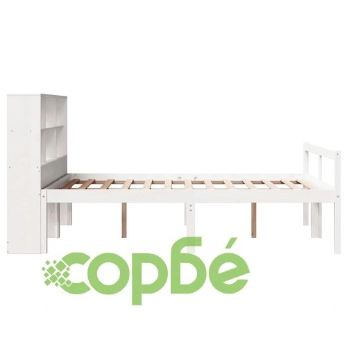 Легло с етажерка за книги от масив бор, 135x190 см, бяло ➤ топ цена ➤ sorbe.bg