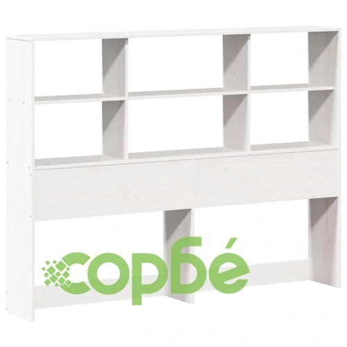 Легло с етажерка за книги от масив бор, 135x190 см, бяло ➤ топ цена ➤ sorbe.bg