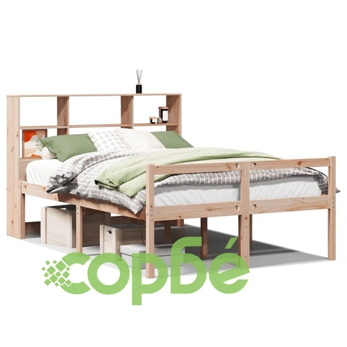 Легло от масивна борова дървесина с етажерка за книги, 140x190 см, без матрак ➤ топ цена ➤ sorbe.bg