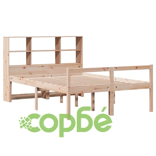 Легло от масивна борова дървесина с етажерка за книги, 140x190 см, без матрак ➤ топ цена ➤ sorbe.bg