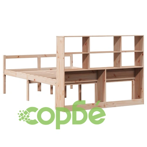 Легло от масивна борова дървесина с етажерка за книги, 140x190 см, без матрак ➤ топ цена ➤ sorbe.bg