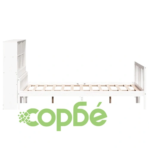 Легло с етажерка за книги от масивна борова дървесина, 150x200 см, бяло ➤ топ цена ➤ sorbe.bg