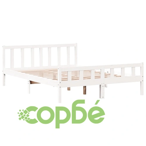 Легло с етажерка за книги от масивна борова дървесина, 150x200 см, бяло ➤ топ цена ➤ sorbe.bg