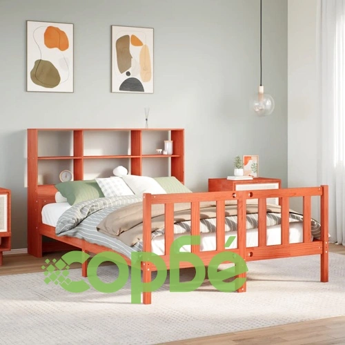 Легло от масивна борова дървесина с етажерка за книги, 150x200 см, восъчнокафяво ➤ топ цена ➤ sorbe.bg