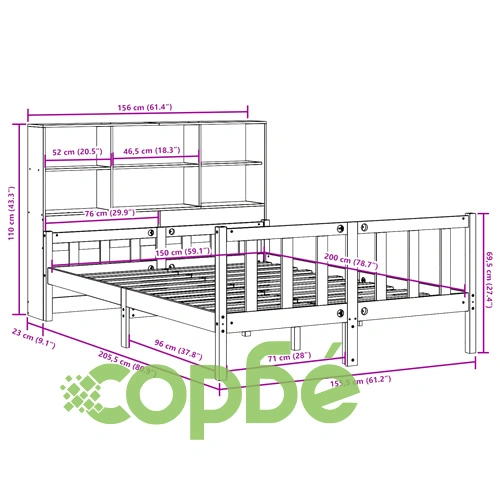 Легло от масивна борова дървесина с етажерка за книги, 150x200 см, восъчнокафяво ➤ топ цена ➤ sorbe.bg