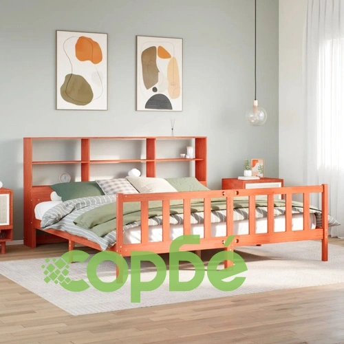 Дървено легло с етажерка за книги от масив бор, 180x200 см, без матрак ➤ топ цена ➤ sorbe.bg