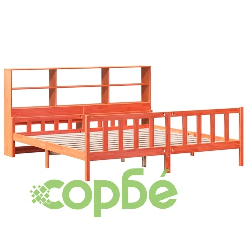 Дървено легло с етажерка за книги от масив бор, 180x200 см, без матрак ➤ топ цена ➤ sorbe.bg