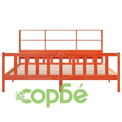 Дървено легло с етажерка за книги от масив бор, 180x200 см, без матрак ➤ топ цена ➤ sorbe.bg