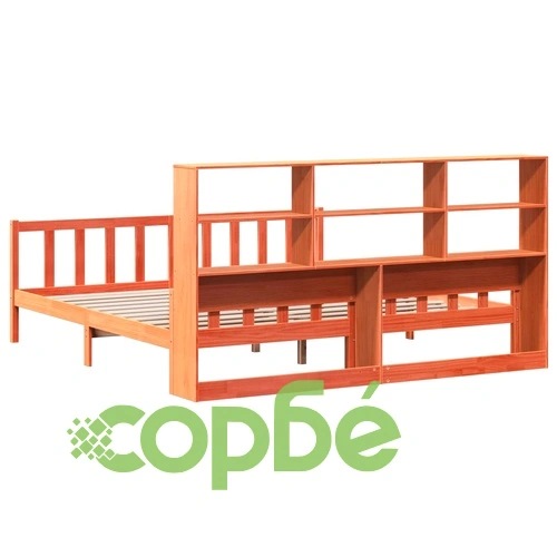 Дървено легло с етажерка за книги от масив бор, 180x200 см, без матрак ➤ топ цена ➤ sorbe.bg