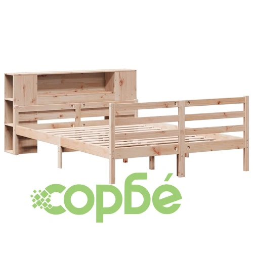 Легло от масивен бор с етажерка за книги, 150x200 см, без матрак ➤ топ цена ➤ sorbe.bg