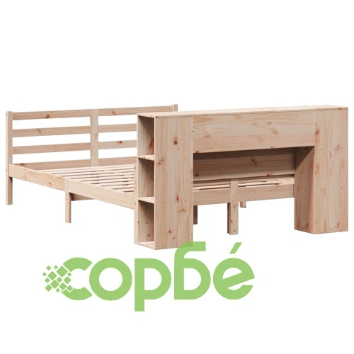 Легло от масивен бор с етажерка за книги, 150x200 см, без матрак ➤ топ цена ➤ sorbe.bg