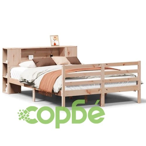 Масивно дървено легло с етажерка за книги от бор, 160x200 см, без матрак ➤ топ цена ➤ sorbe.bg