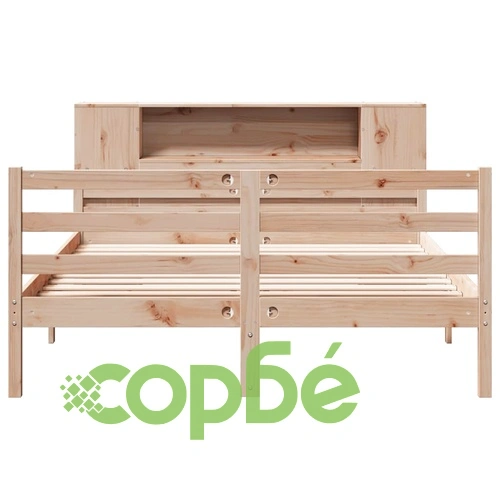 Масивно дървено легло с етажерка за книги от бор, 160x200 см, без матрак ➤ топ цена ➤ sorbe.bg