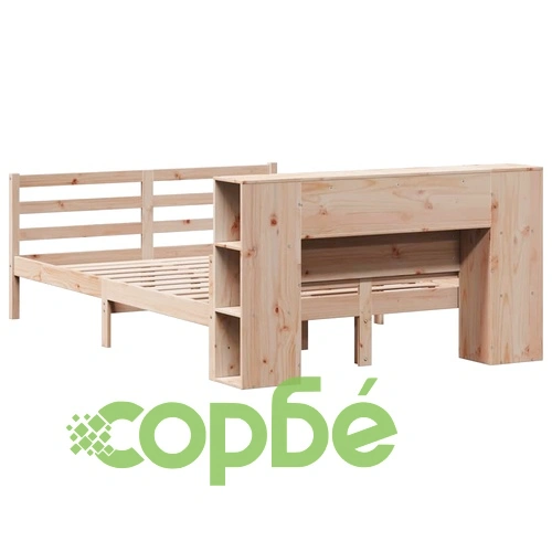 Масивно дървено легло с етажерка за книги от бор, 160x200 см, без матрак ➤ топ цена ➤ sorbe.bg