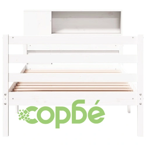 Легло от масивен бор с етажерка за книги, 100x200 см, бяло, без матрак ➤ топ цена ➤ sorbe.bg