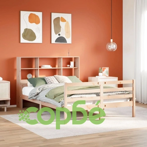 Легло от масив бор с етажерка за книги, 140x190 см, без матрак ➤ топ цена ➤ sorbe.bg