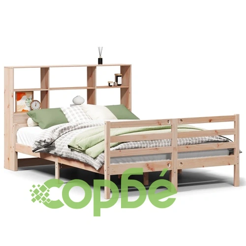Легло от масив бор с етажерка за книги, 140x190 см, без матрак ➤ топ цена ➤ sorbe.bg