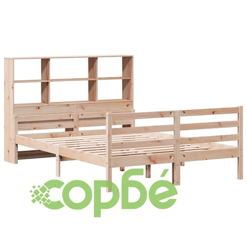 Легло от масив бор с етажерка за книги, 140x190 см, без матрак ➤ топ цена ➤ sorbe.bg