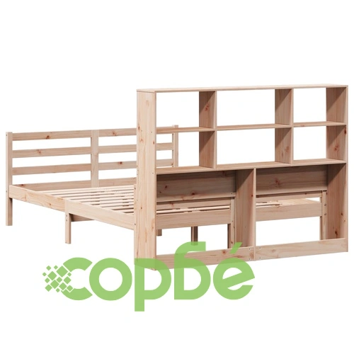 Легло от масив бор с етажерка за книги, 140x190 см, без матрак ➤ топ цена ➤ sorbe.bg