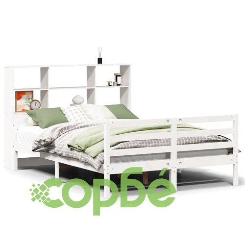 Легло от масивен бор с етажерка за книги, 150x200 см, без матрак ➤ топ цена ➤ sorbe.bg