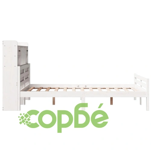 Легло от масивен бор с етажерка за книги, 135x190 см, бяло ➤ топ цена ➤ sorbe.bg