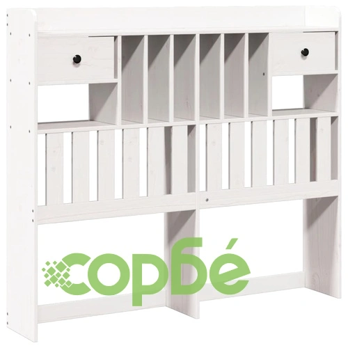 Легло от масивен бор с етажерка за книги, 135x190 см, бяло ➤ топ цена ➤ sorbe.bg