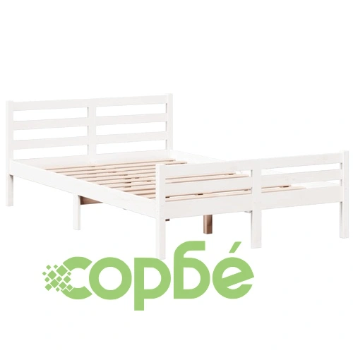 Легло от масивен бор с етажерка за книги, 135x190 см, бяло ➤ топ цена ➤ sorbe.bg