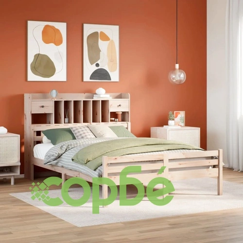Легло от масивен бор с етажерка за книги, 140x190 см, без матрак ➤ топ цена ➤ sorbe.bg
