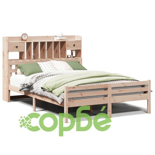 Легло от масивен бор с етажерка за книги, 140x190 см, без матрак ➤ топ цена ➤ sorbe.bg
