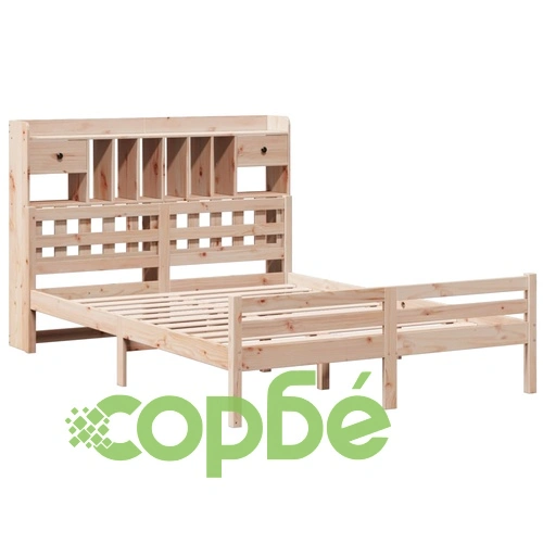 Легло от масивен бор с етажерка за книги, 140x190 см, без матрак ➤ топ цена ➤ sorbe.bg