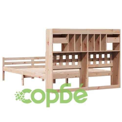 Легло от масивен бор с етажерка за книги, 140x190 см, без матрак ➤ топ цена ➤ sorbe.bg