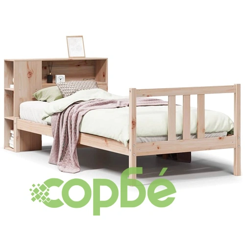 Легло с рафтове за книги от масивен бор, без матрак 90x190 см ➤ топ цена ➤ sorbe.bg