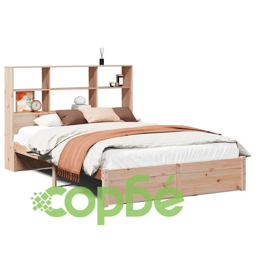 Легло от масивен бор с етажерка за книги, 140x190 см, без матрак ➤ топ цена ➤ sorbe.bg