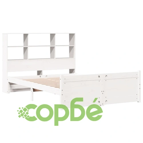 Легло от масивен бор с етажерка за книги, 140x190 см, бяло ➤ топ цена ➤ sorbe.bg