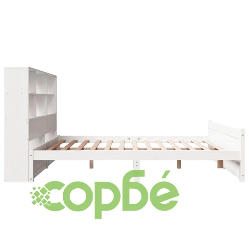 Легло от масивен бор с етажерка за книги, 140x190 см, бяло ➤ топ цена ➤ sorbe.bg