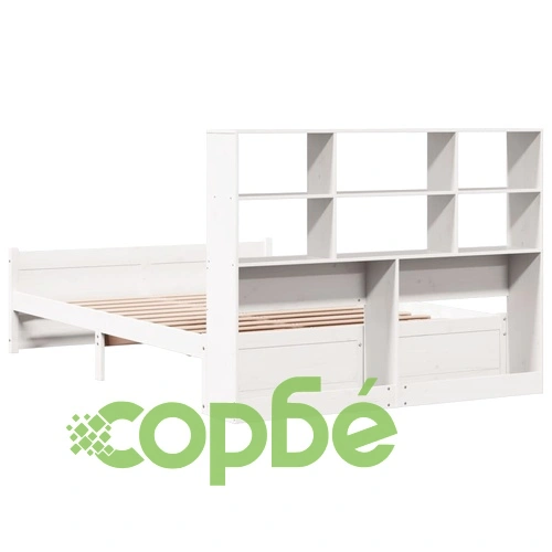 Легло от масивен бор с етажерка за книги, 140x190 см, бяло ➤ топ цена ➤ sorbe.bg