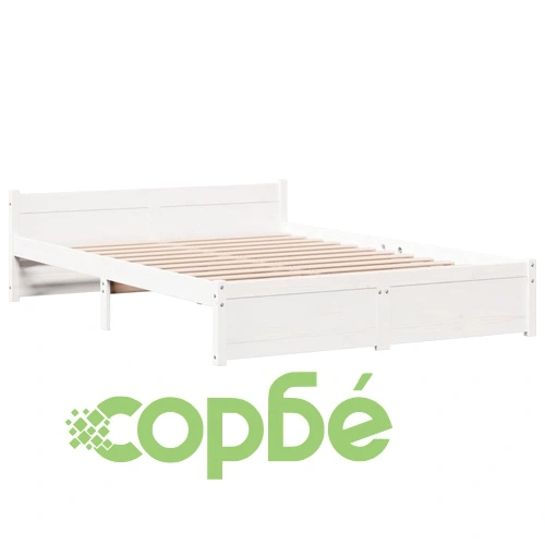 Легло от масивен бор с етажерка за книги, 140x190 см, бяло ➤ топ цена ➤ sorbe.bg