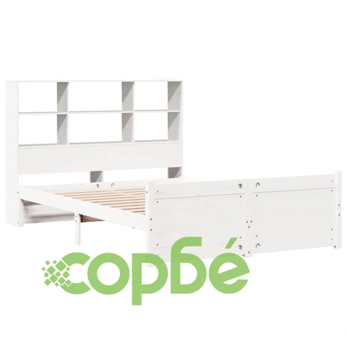 Легло от масивна борова дървесина с етажерка за книги, 140x200 см, бяло ➤ топ цена ➤ sorbe.bg