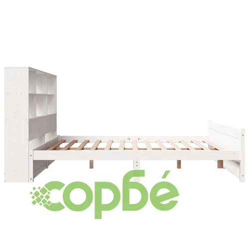 Легло от масивна борова дървесина с етажерка за книги, 160x200 см, бяло ➤ топ цена ➤ sorbe.bg