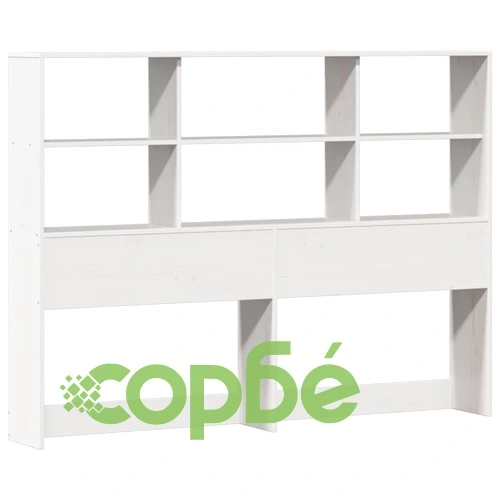 Легло от масивна борова дървесина с етажерка за книги, 160x200 см, бяло ➤ топ цена ➤ sorbe.bg