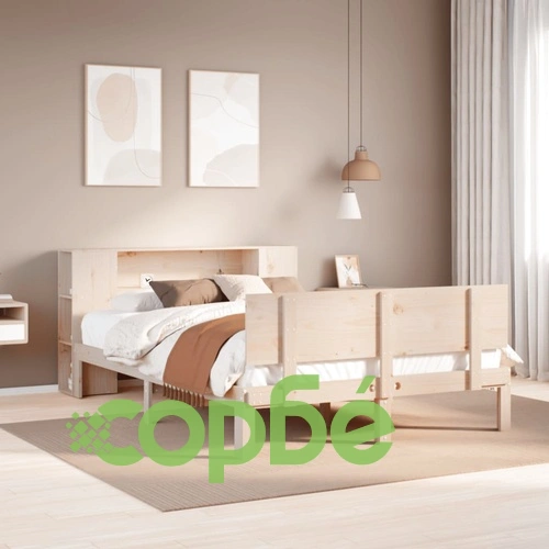 Масивно дървено легло с етажерка за книги, 160x200 см, бор ➤ топ цена ➤ sorbe.bg