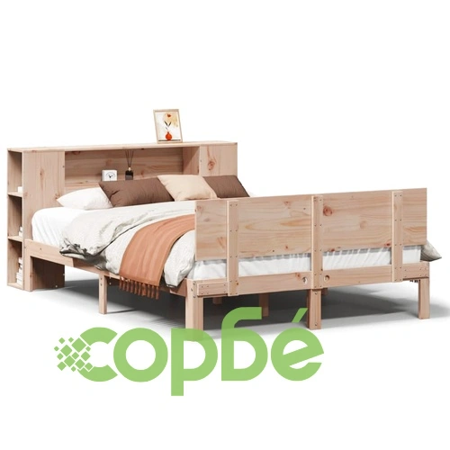 Масивно дървено легло с етажерка за книги, 160x200 см, бор ➤ топ цена ➤ sorbe.bg