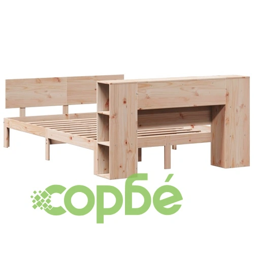 Масивно дървено легло с етажерка за книги, 160x200 см, бор ➤ топ цена ➤ sorbe.bg