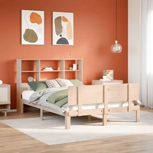 Легло от масивен бор с етажерка за книги, 140x190 см, без матрак