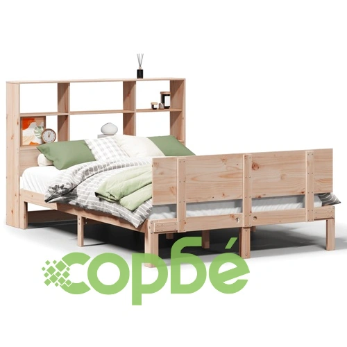 Легло от масивен бор с етажерка за книги, 140x190 см, без матрак ➤ топ цена ➤ sorbe.bg