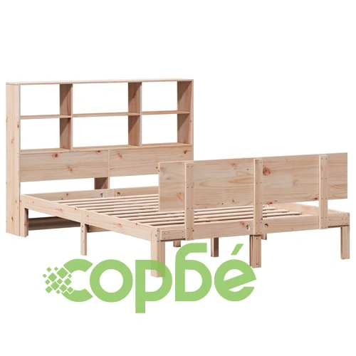 Легло от масивен бор с етажерка за книги, 140x190 см, без матрак ➤ топ цена ➤ sorbe.bg