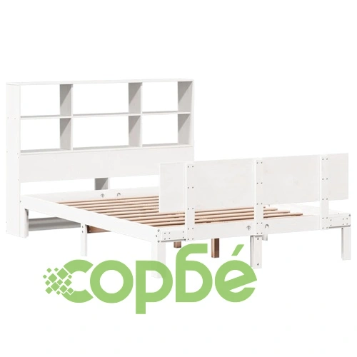 Легло от масив бор с етажерка за книги, 160x200 см, бяло, без матрак ➤ топ цена ➤ sorbe.bg