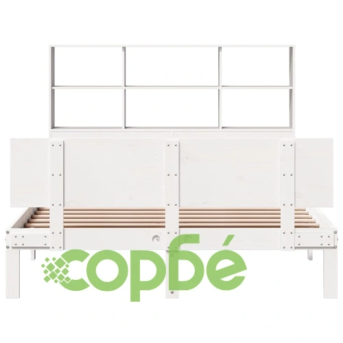 Легло от масив бор с етажерка за книги, 160x200 см, бяло, без матрак ➤ топ цена ➤ sorbe.bg