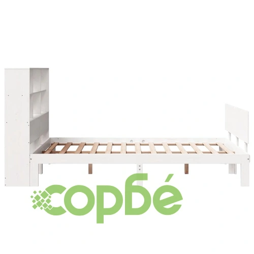 Легло от масив бор с етажерка за книги, 160x200 см, бяло, без матрак ➤ топ цена ➤ sorbe.bg