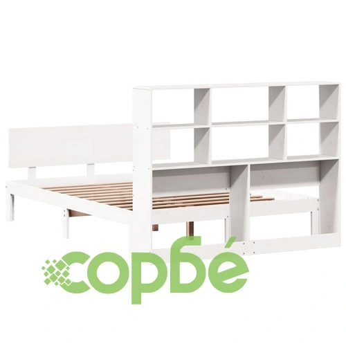 Легло от масив бор с етажерка за книги, 160x200 см, бяло, без матрак ➤ топ цена ➤ sorbe.bg